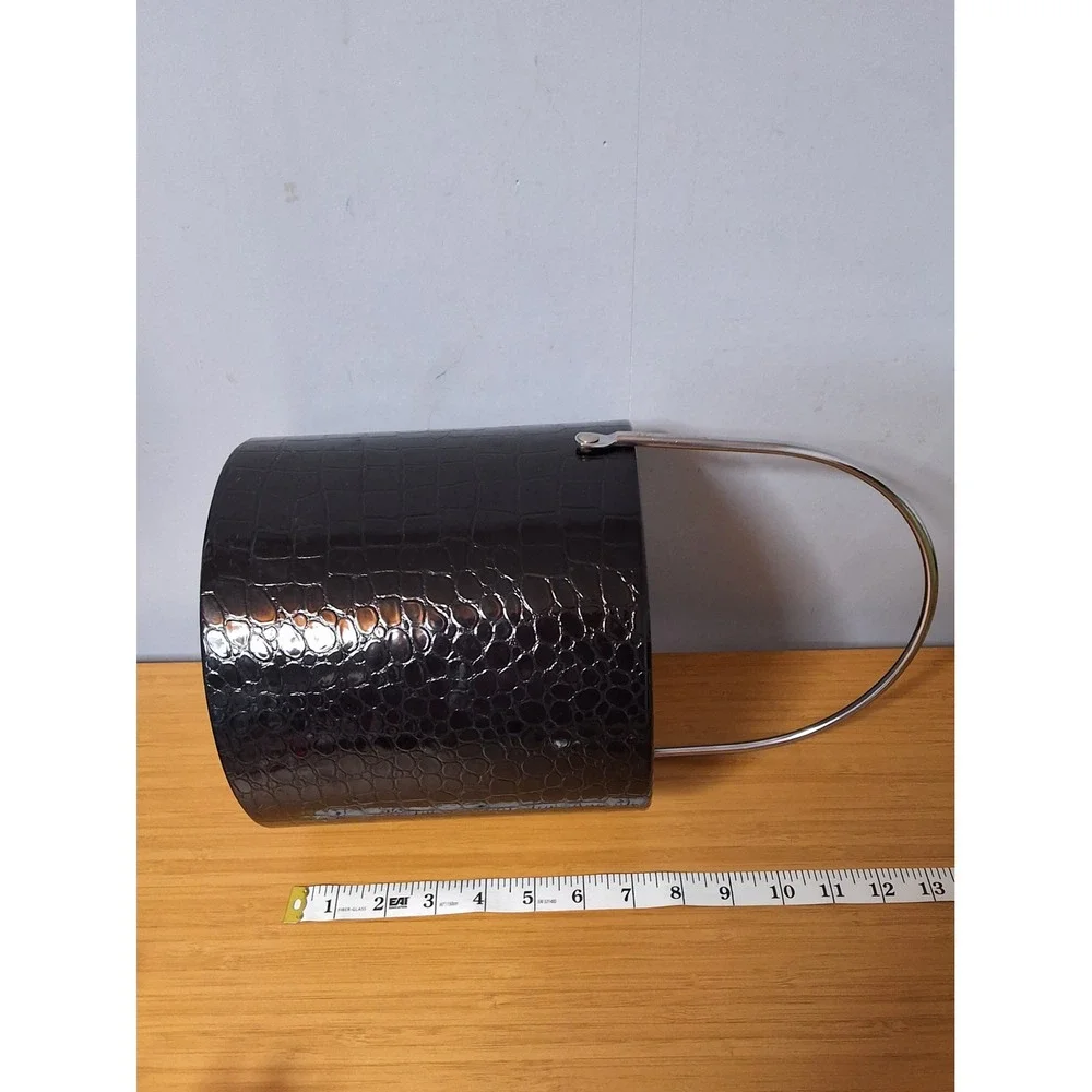 Vintage Irvinware Black Faux Crocodile Ice Bucket Chrome Lid Made in USA MCM